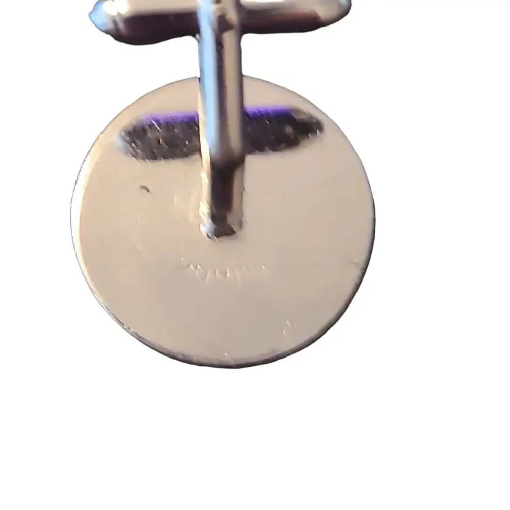 Vintage Silver Tone Disc‎ & Rhinestone Swank Men's Cufflinks